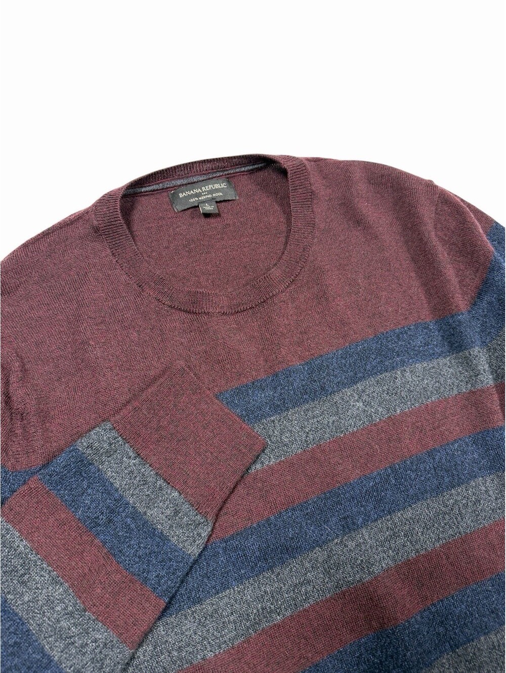 Banana Republic Men’s 100% Merino Wool Striped Crew Neck Sweater Size Large